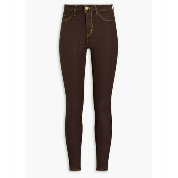 NWT L'AGENCE Size 25 Marguerite High-Rise Skinny Coated Jeans Dark Wine $275